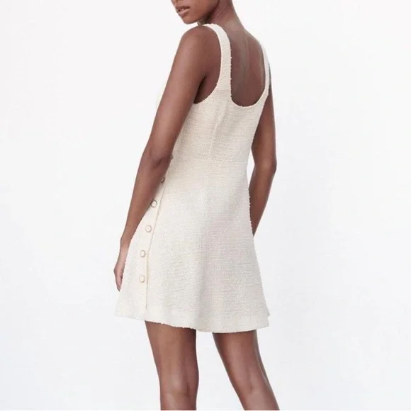 Zara Cream Mini Dress with Button Detail - Picture 3 of 9